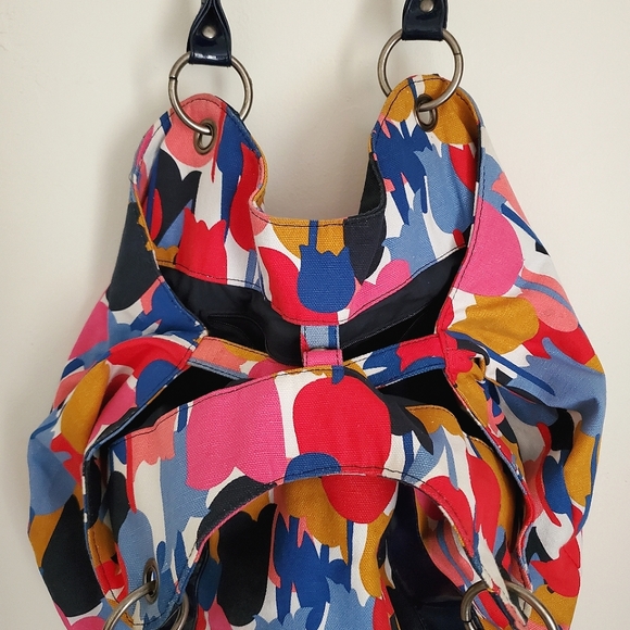 Anthropologie Vivid Spring Cheerful Multicolor Tulip Print Graphic Pattern Bag - Picture 3 of 12